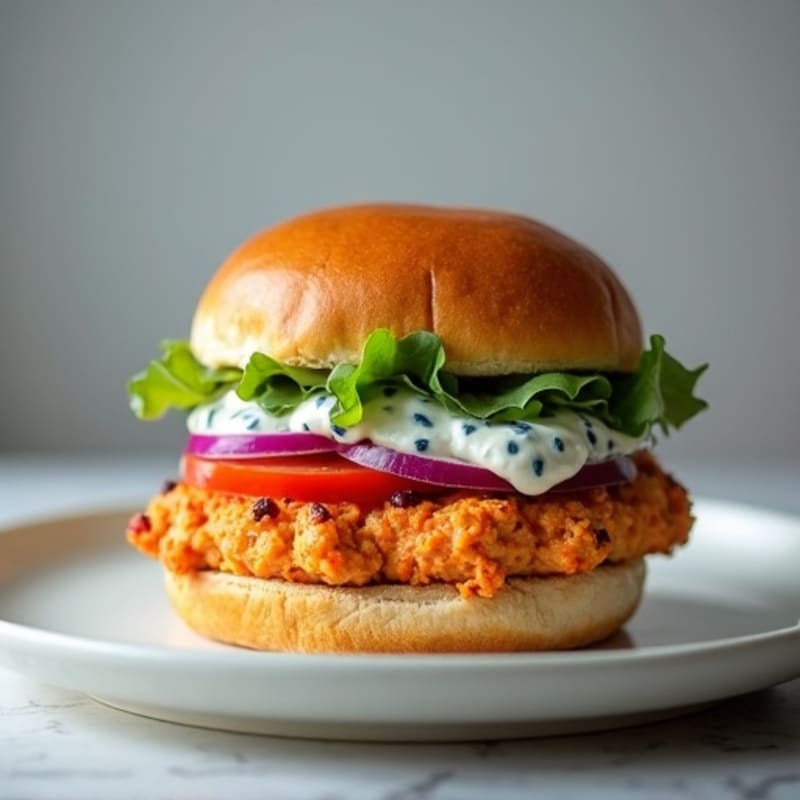 Lean Buffalo Chicken Burgers with Creamy Blue Cheese Sauce