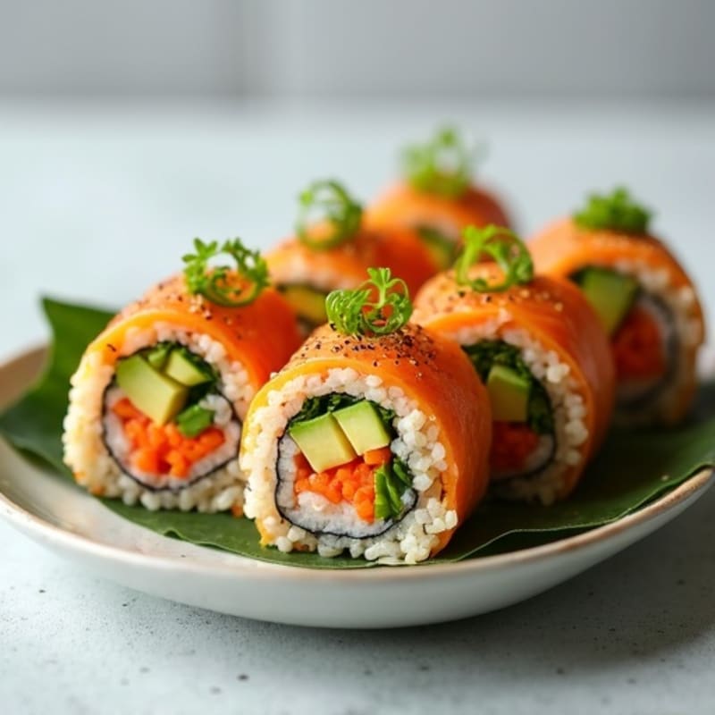 Fresh Salmon and Avocado Brown Rice Rolls