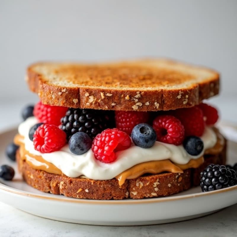 Crispy Whole Grain Peanut Butter and Fresh Berry Sandwich