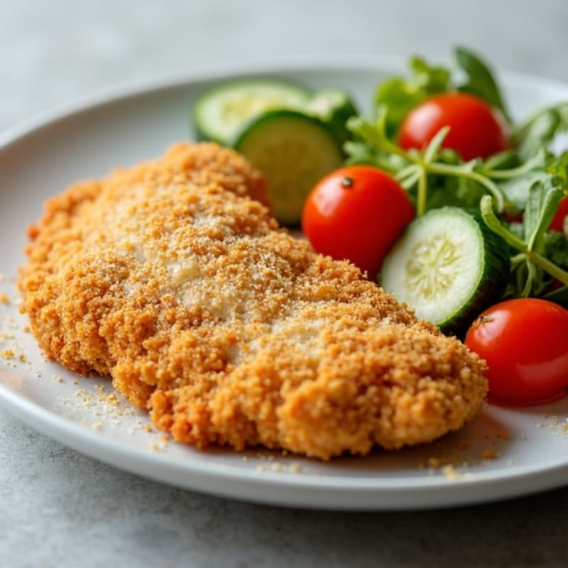 Crispy Parmesan Chicken Cutlets with Fresh Tomato Cucumber Salad and Creamy Chipotle Dressing