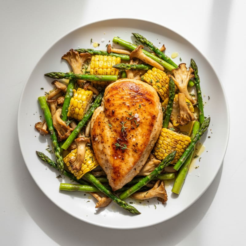 Herb-Roasted Chicken with Asparagus and Corn