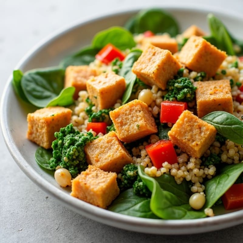 Crispy Tofu and Quinoa Power Salad with Edamame
