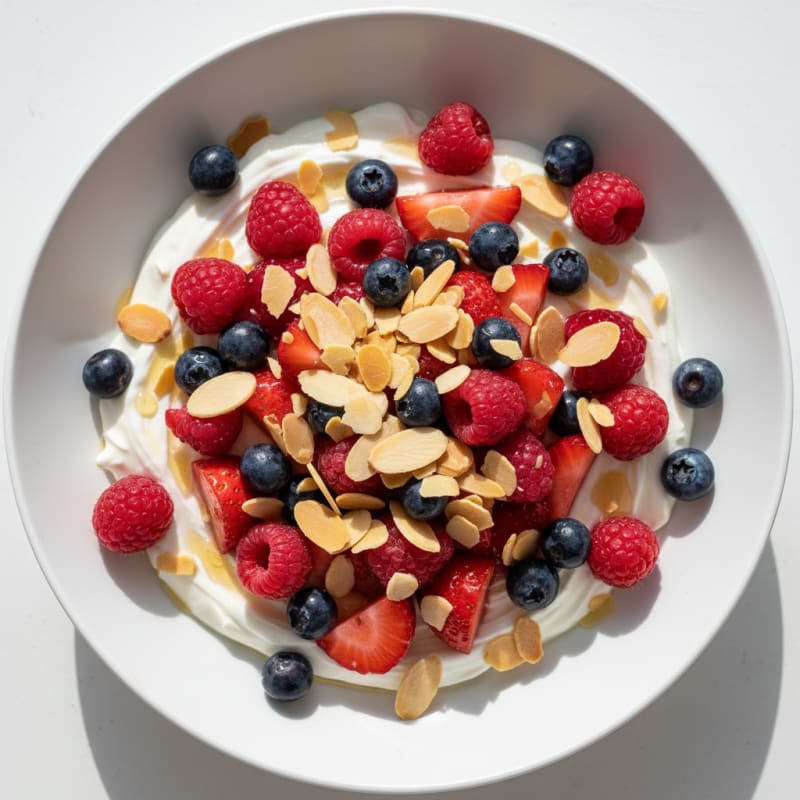 Greek Yogurt Protein Bowl with Mixed Berries and Almonds