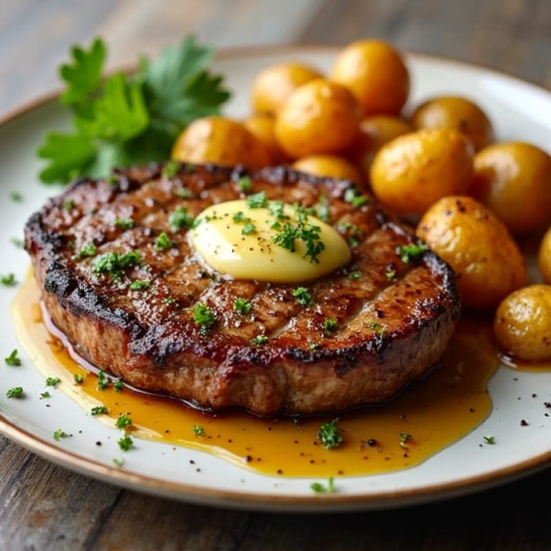 Pan-Seared Garlic Butter Steak with Crispy Roasted Potatoes