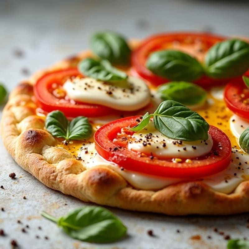 Crispy Whole Wheat Flatbread with Fresh Tomato, Basil, and Melty Mozzarella