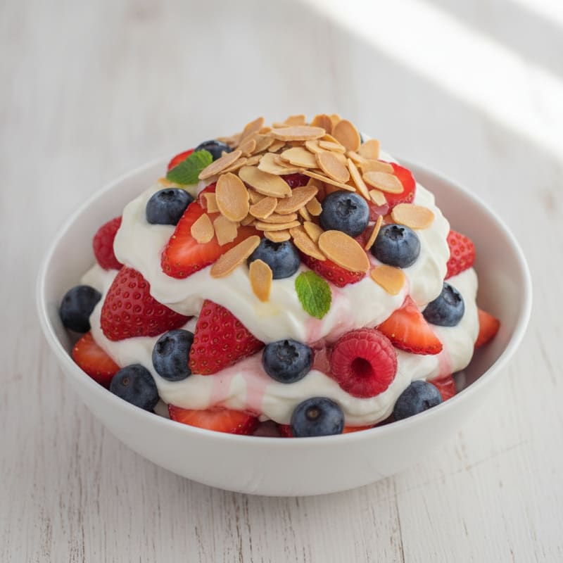 Greek Yogurt Protein Parfait with Mixed Berries and Almonds