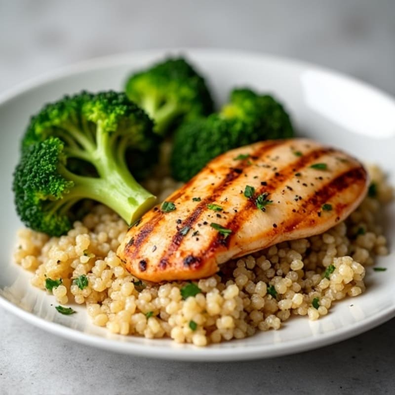 Grilled Chicken Breast with Quinoa and Roasted Broccoli
