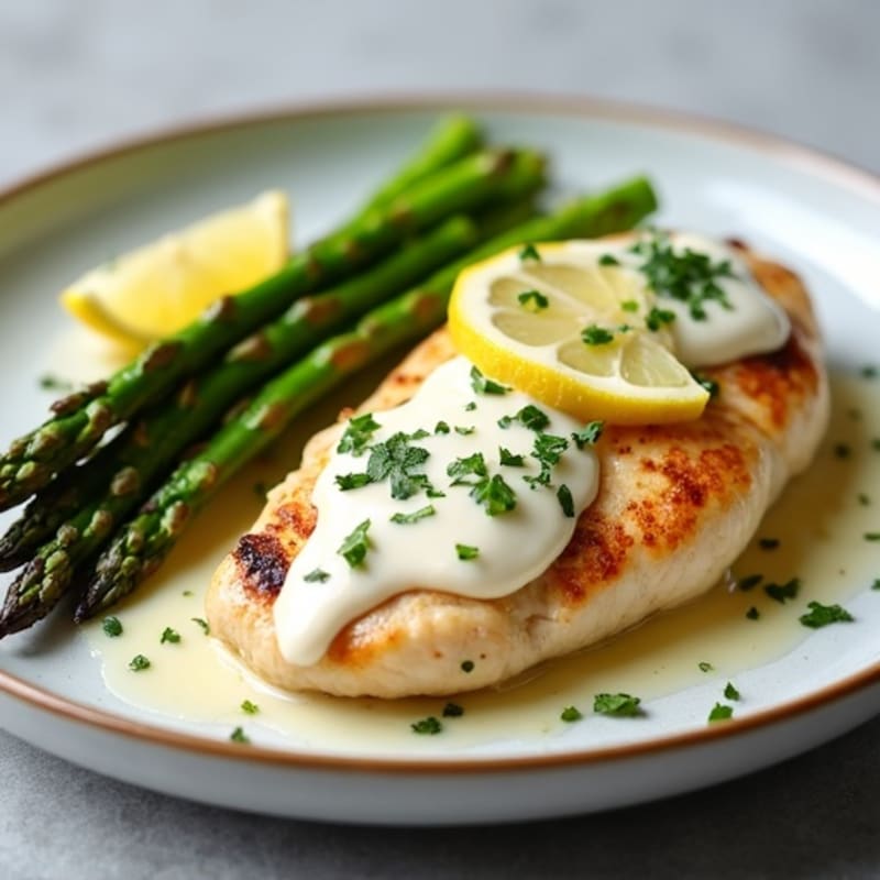 Creamy Lemon Garlic Chicken with Roasted Asparagus