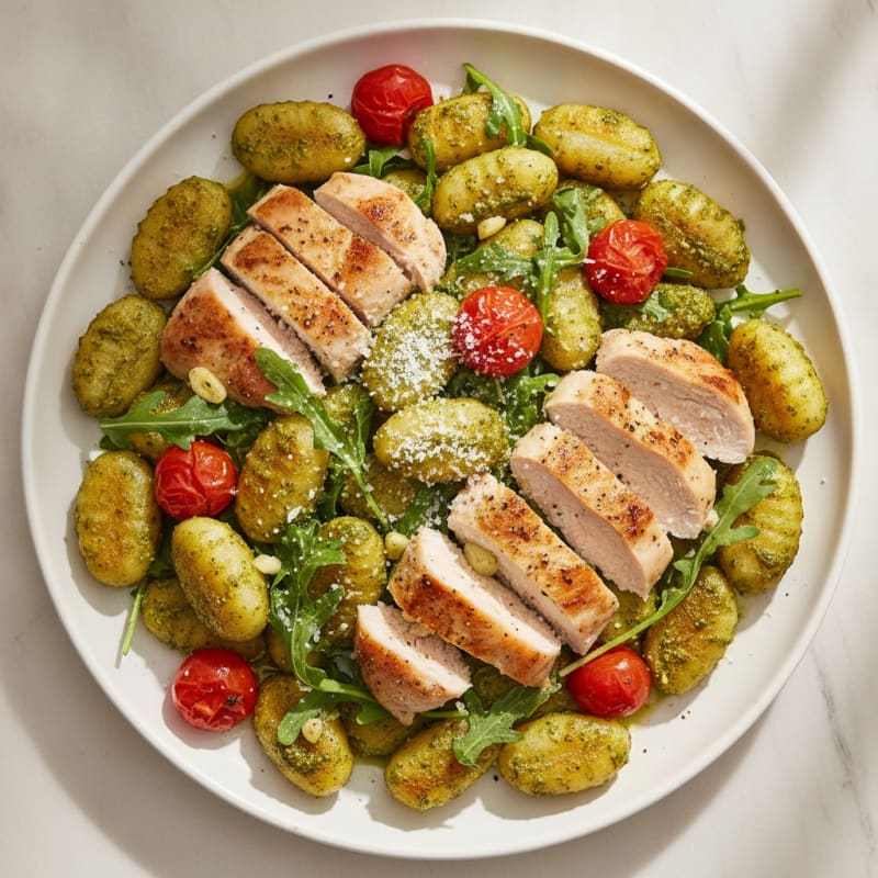 Gnocchi with Arugula Pesto and Cherry Tomatoes