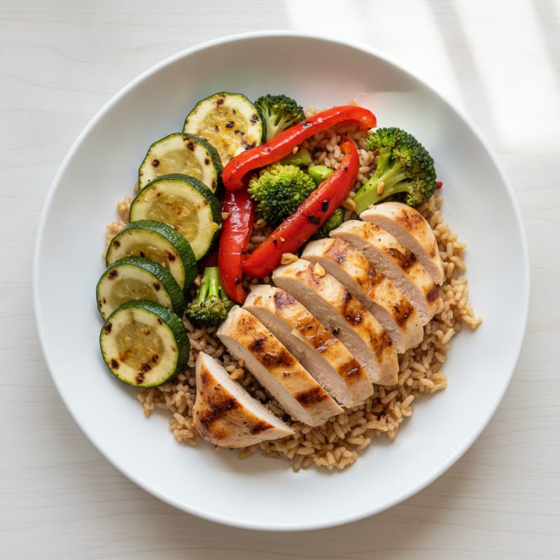 Grilled Chicken and Vegetable Rice Bowl