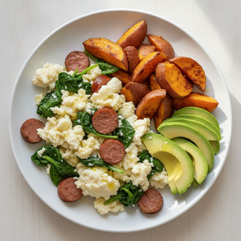 Egg White Scramble with Spinach and Turkey Sausage