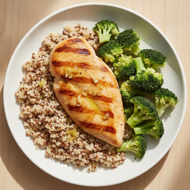 Grilled Chicken Breast with Quinoa and Steamed Broccoli