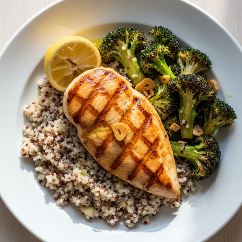 Grilled Chicken Breast with Quinoa and Roasted Broccoli