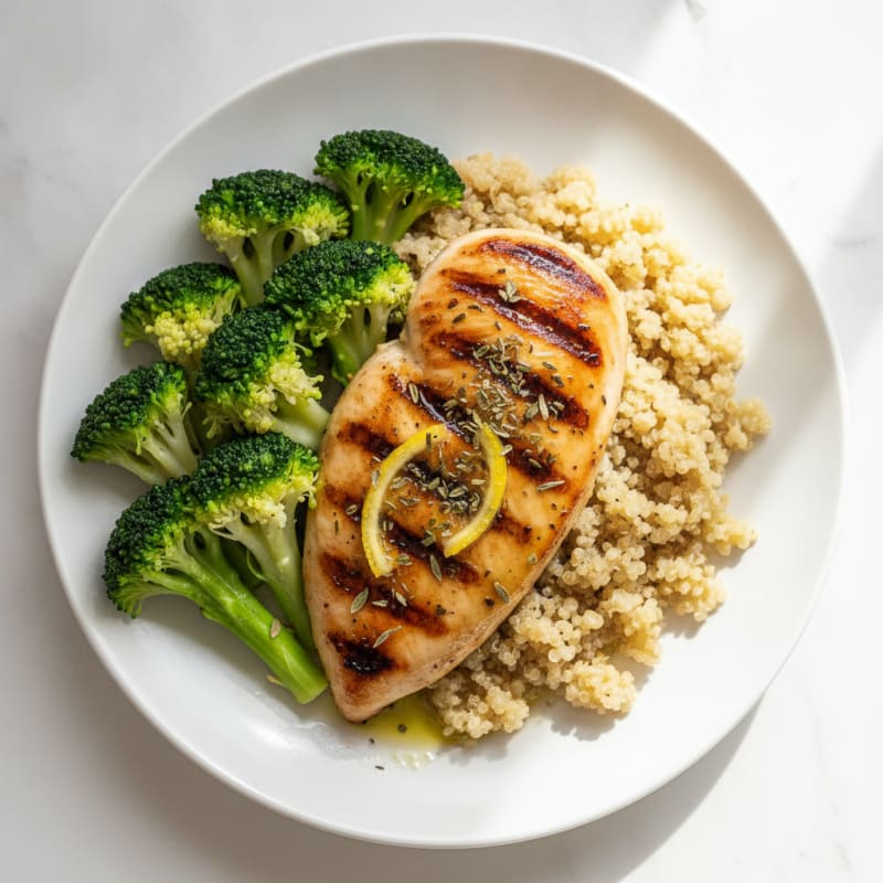 Grilled Chicken Breast with Quinoa and Steamed Broccoli