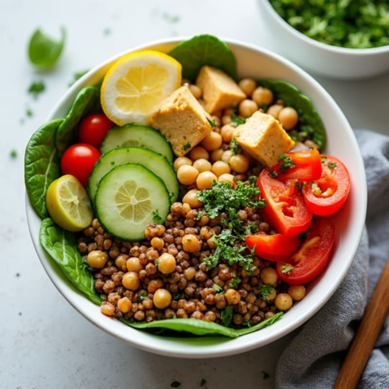Hearty Lemon-Herb Lentil Power Bowl with Fresh Vegetables