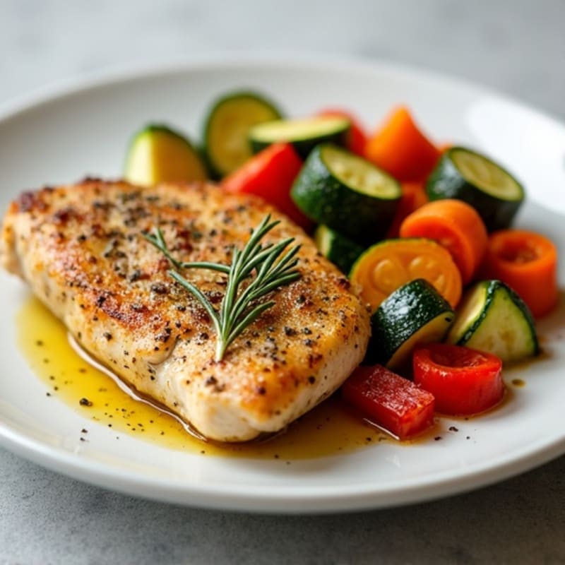 Herb-Crusted Pan Seared Chicken with Roasted Vegetables
