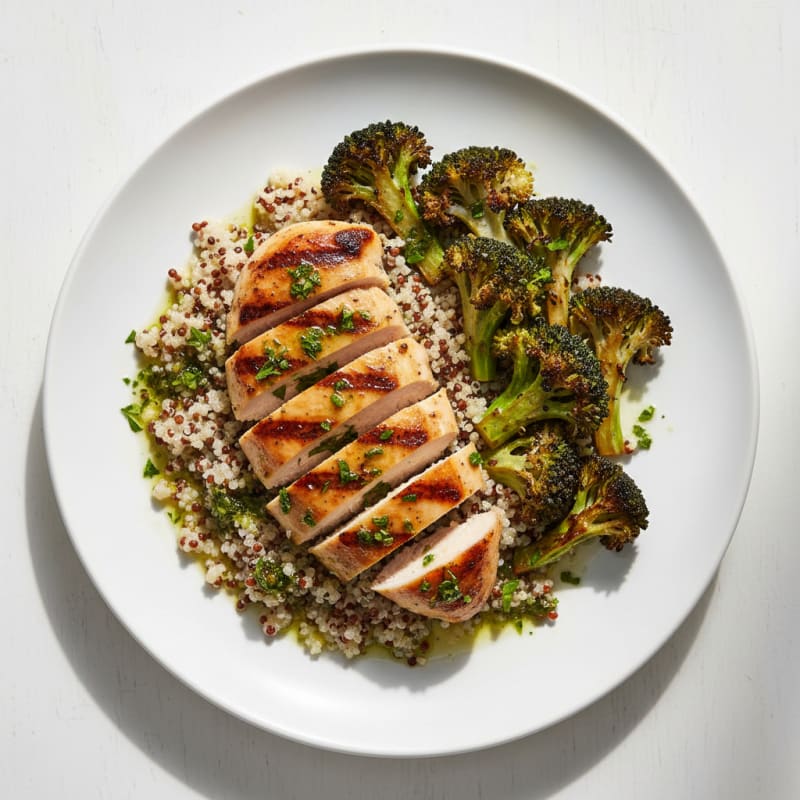 Grilled Chicken Breast with Quinoa and Roasted Broccoli