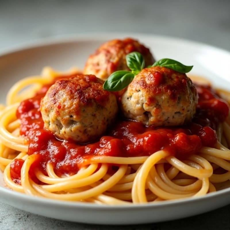 Tender Lean Turkey Meatballs with Whole Wheat Spaghetti and Simple Tomato Sauce