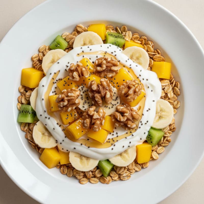 High-Protein Yogurt Parfait with Oats and Mixed Fruit