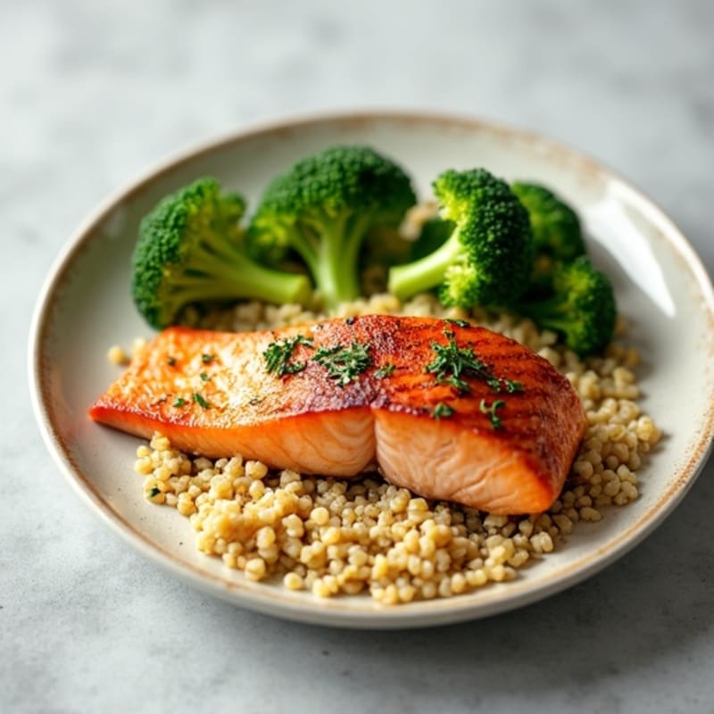 Grilled Salmon with Steamed Broccoli and Quinoa