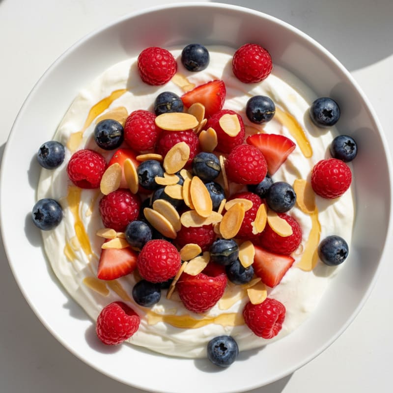 Greek Yogurt Protein Parfait with Mixed Berries and Almonds
