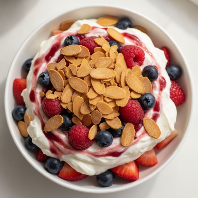Greek Yogurt Protein Parfait with Mixed Berries and Almonds