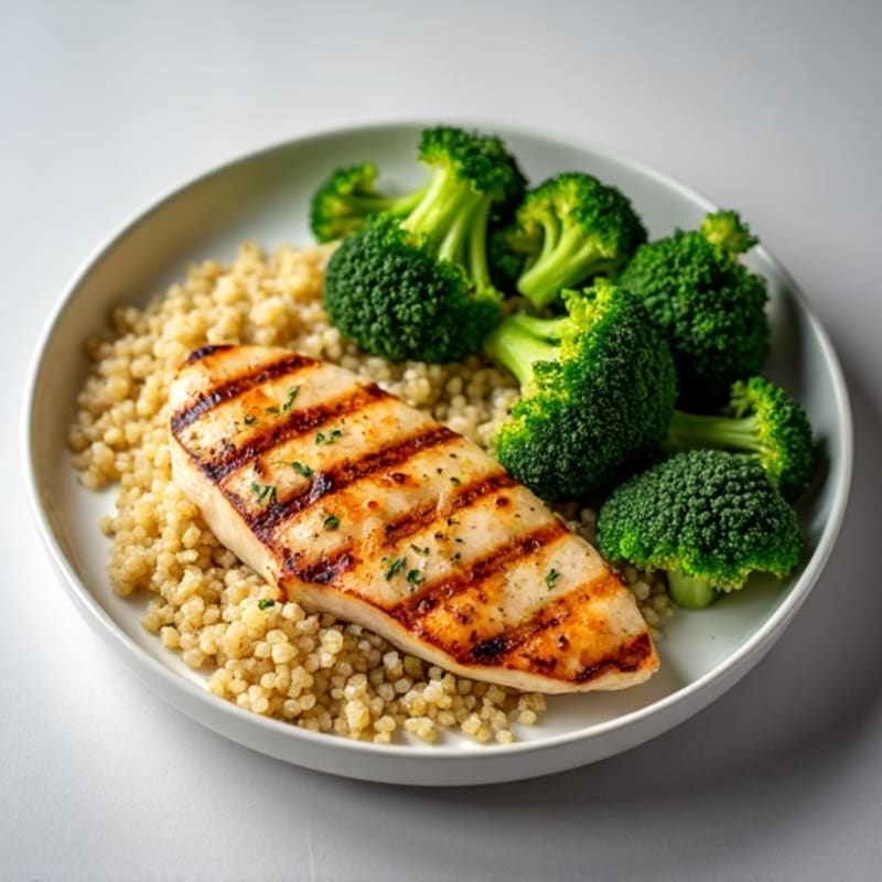 Grilled Chicken Breast with Quinoa and Steamed Broccoli