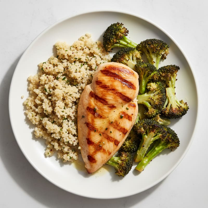 Grilled Chicken Breast with Quinoa and Roasted Broccoli