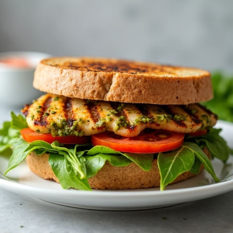 Grilled Chicken Pesto Sandwich with Crunchy Greens
