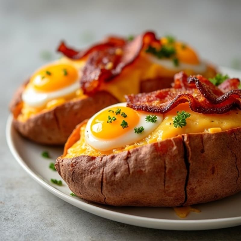 Crispy Bacon-Stuffed Sweet Potato with Sharp Cheddar