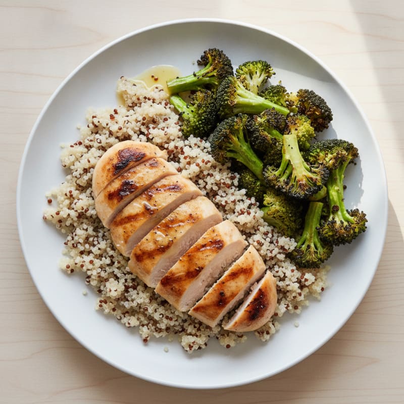Grilled Chicken Breast with Quinoa and Roasted Broccoli