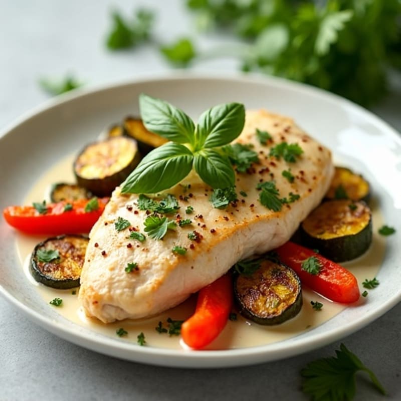 Creamy Thai Coconut Chicken with Fresh Herbs and Roasted Vegetables