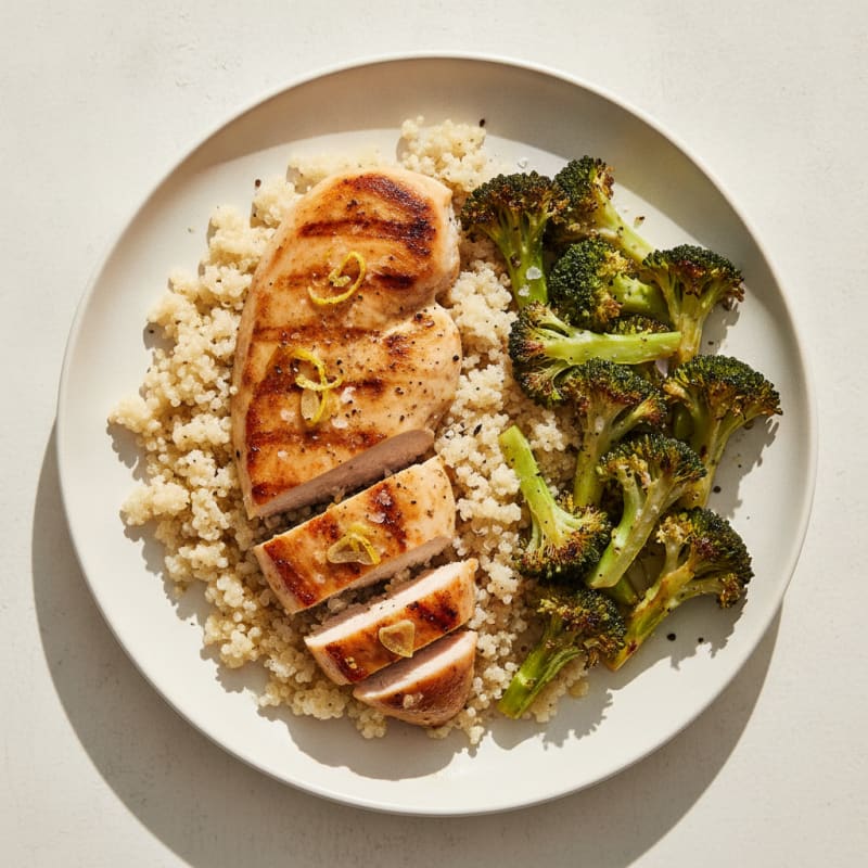 Grilled Chicken Breast with Quinoa and Roasted Broccoli