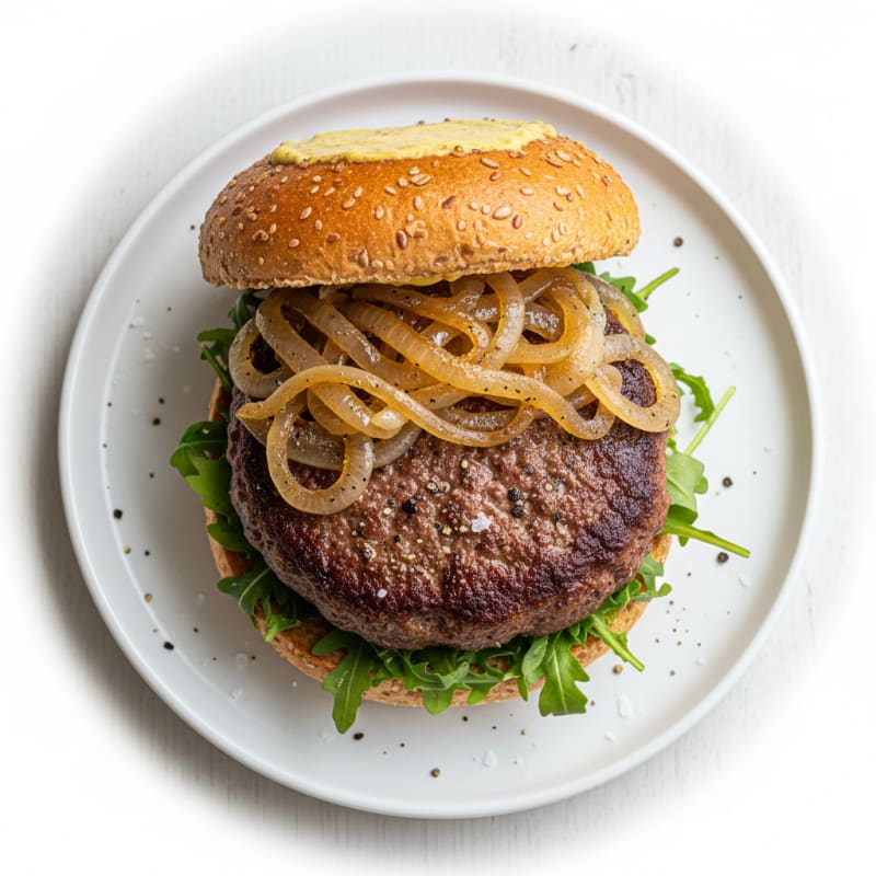 Classic Beef Burger with Caramelized Onions