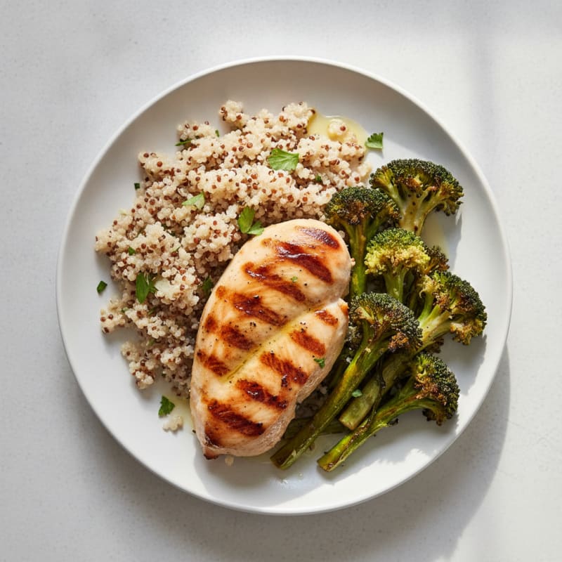 Grilled Chicken Breast with Quinoa and Roasted Broccoli
