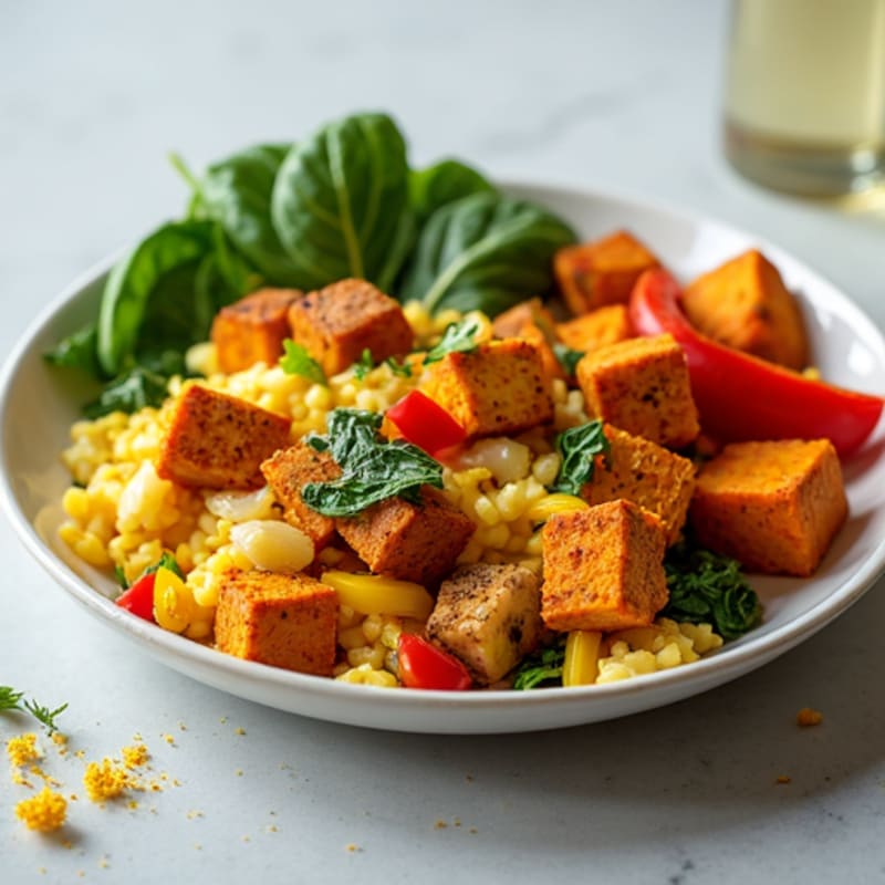 Crispy Tofu Scramble with Roasted Sweet Potatoes