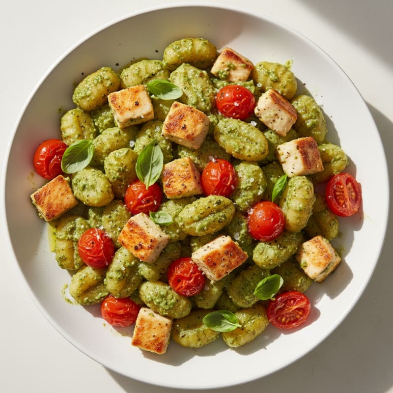 Creamy Pesto Gnocchi with Roasted Tomatoes