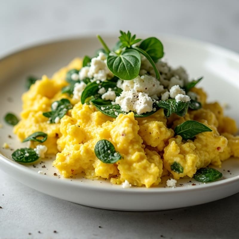 Creamy Scrambled Eggs with Spinach and Feta