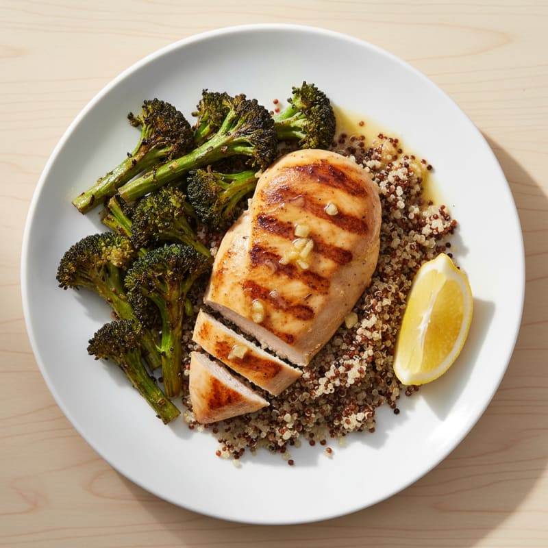 Grilled Chicken Breast with Quinoa and Roasted Broccoli