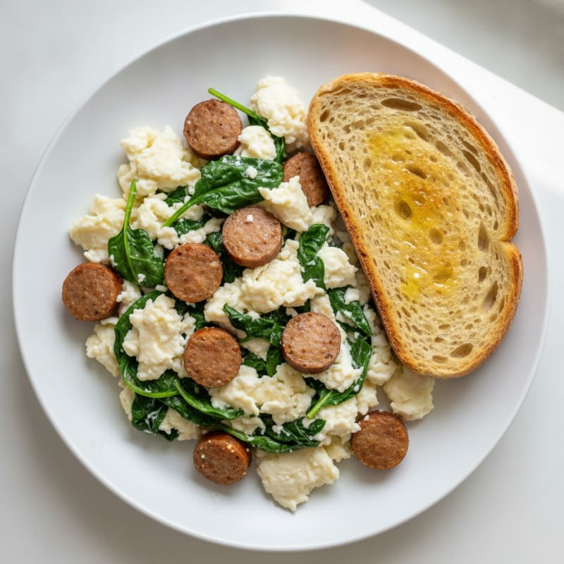 Egg White and Spinach Scramble with Turkey Sausage