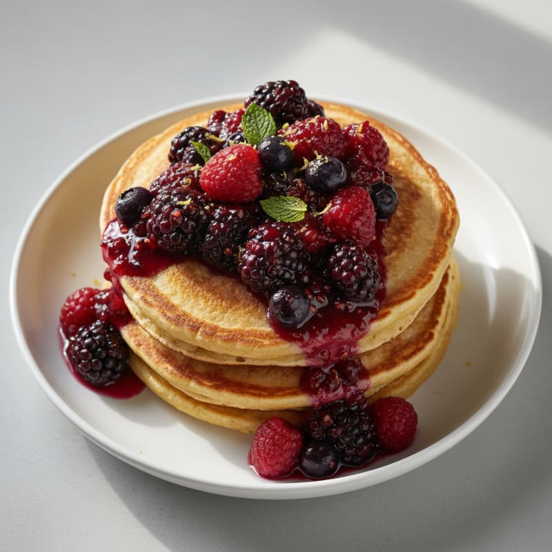 Fluffy Protein Pancakes with Berry Compote