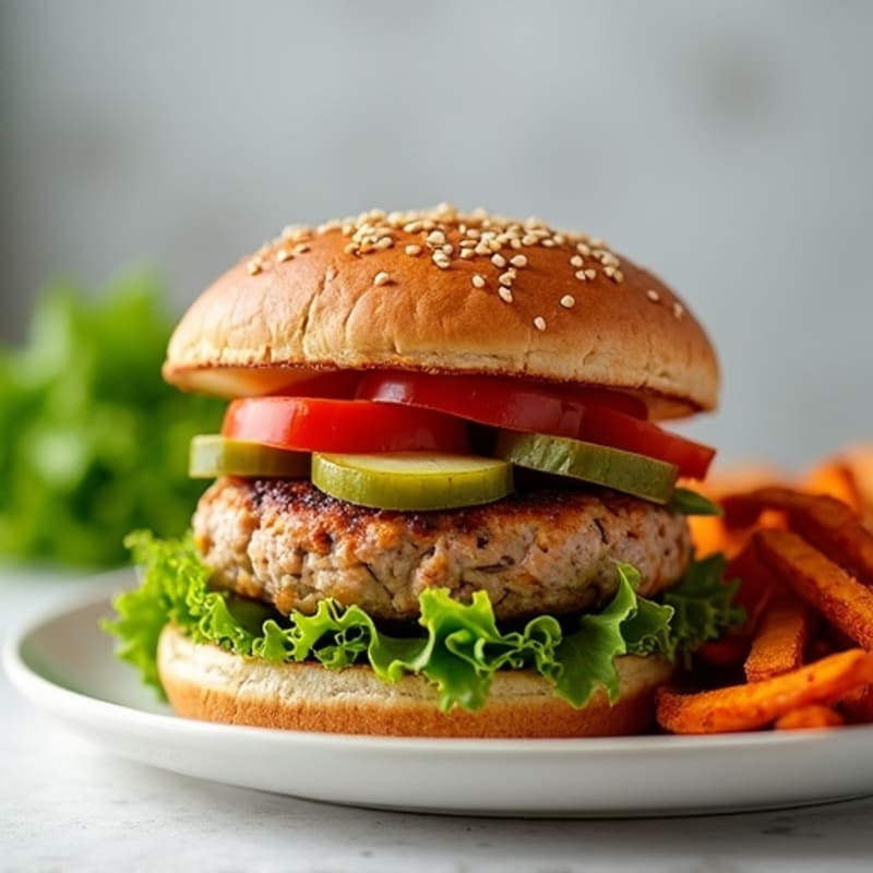 Lean Turkey Burger with Crispy Sweet Potato Fries