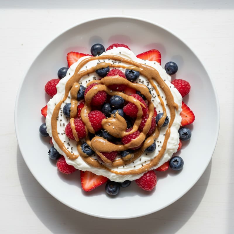 Greek Yogurt Protein Parfait with Mixed Berries and Almond Butter