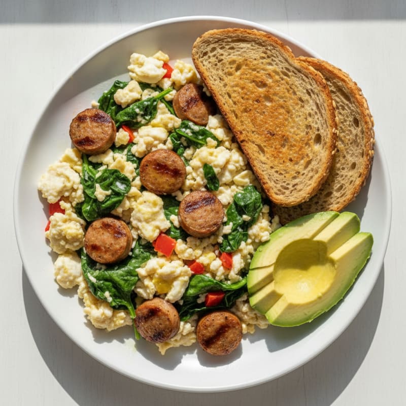 Egg White Scramble with Turkey Sausage and Spinach