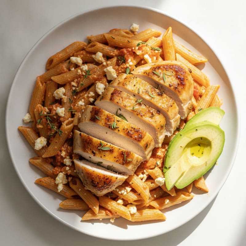 Herb-Roasted Chicken Breast with Creamy Tomato Cheese Pasta