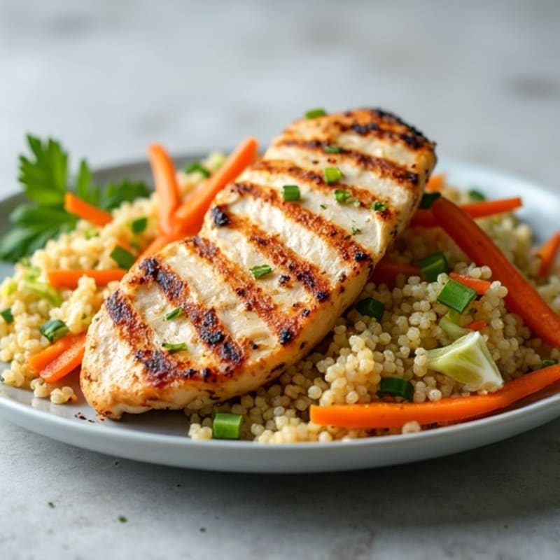 Grilled Chicken Breast with Crunchy Cabbage Slaw and Quinoa