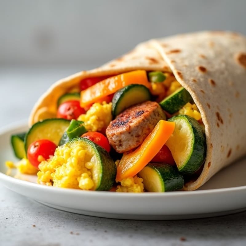 Scrambled Egg, Turkey Sausage, and Roasted Vegetable Burrito