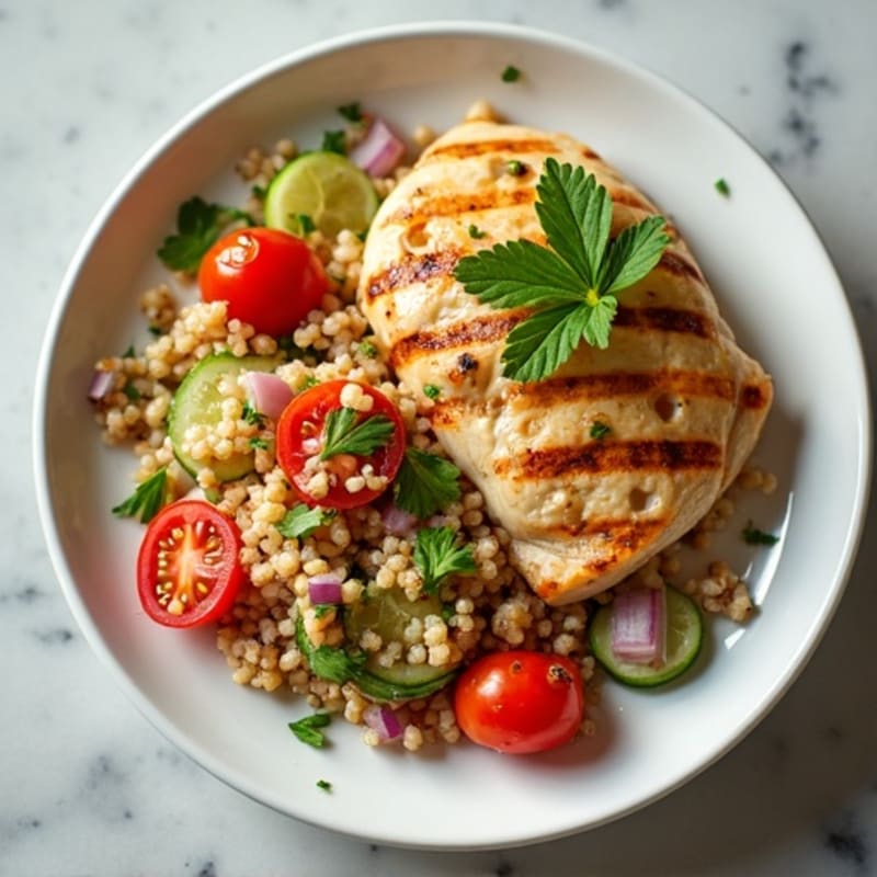 Grilled Chicken Breast with Crunchy Quinoa Salad and Lemon Vinaigrette