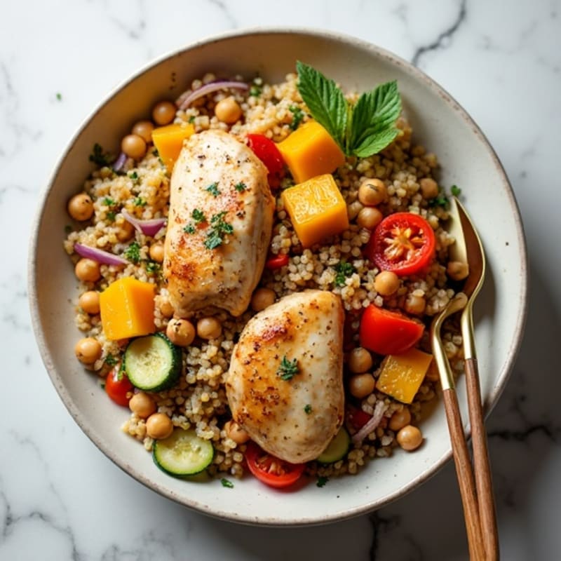 Herb-Roasted Chicken and Quinoa Bowl with Fresh Vegetables