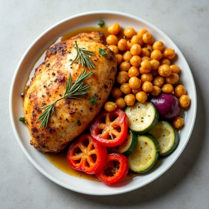Herb-Roasted Chicken with Crispy Chickpeas and Roasted Vegetables